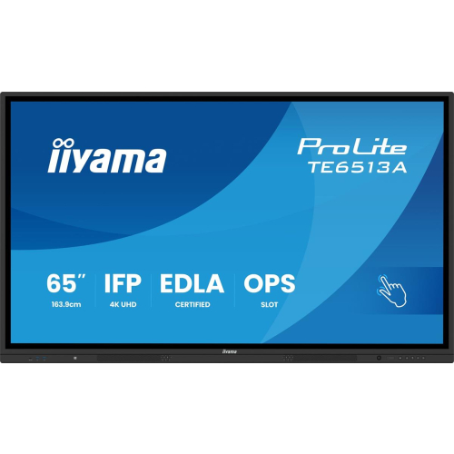 iiyama TE6513A-B3AG signage display Interaktywny płaski panel 163,8 cm (64.5") LCD Wi-Fi 500 cd/m2 4K Ultra HD Czarny Ekran dotykowy Procesor wbudowan