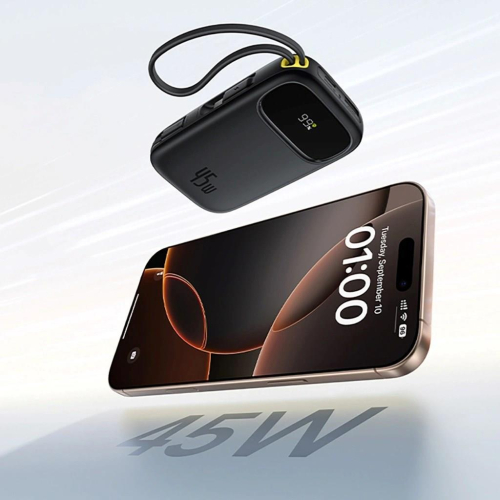 Powerbank Baseus EnerFill FC31 QPow3 20000mAh 45W z wyświetlaczem cyfrowym z 2 wbudowanymi kablami USB-C - czarny-25333