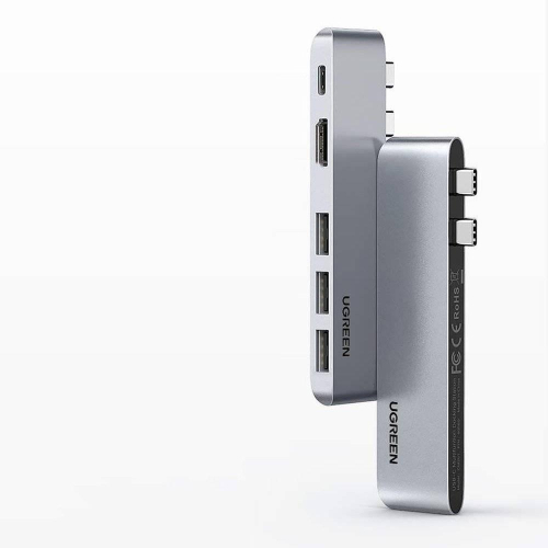 Ugreen wielofunkcyjny HUB 2x USB Typ C na USB Typ C PD (Thunderbolt 3, 100W, 4K@60 Hz, 10 Gbps) / HDMI 4K@30 Hz / 3x US