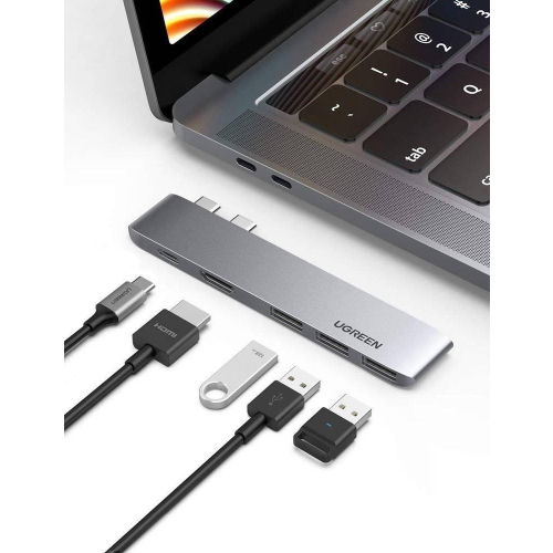 Ugreen wielofunkcyjny HUB 2x USB Typ C na USB Typ C PD (Thunderbolt 3, 100W, 4K@60 Hz, 10 Gbps) / HDMI 4K@30 Hz / 3x US