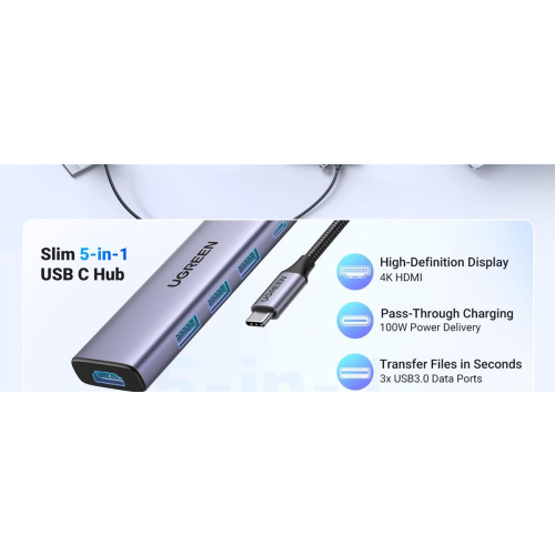 Ugreen Adapter HUB CM511 USB-C do HDMI, 3x USB-A 3.0, SD/TF-25347105