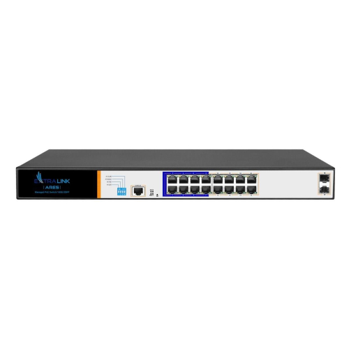 Extralink Switch PoE ARES 16x Gigabit PoE/PoE+, 2x SFP, 1x Port Konsolowy, 150W, Zarządzalny