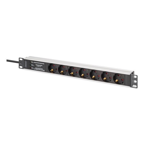 Digitus DN-95441 rozdzielacz zasilania PDU 7 x gniazdo sieciowe 1U Czarny, Srebrny