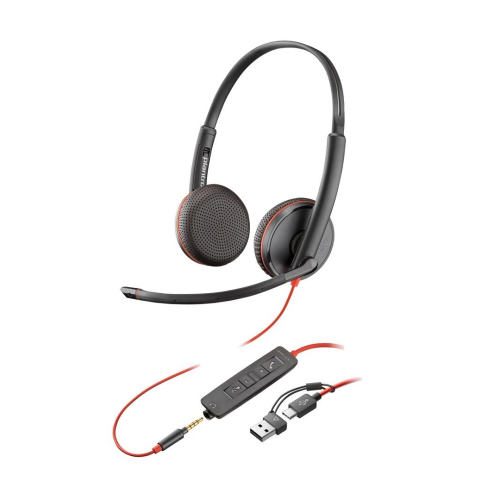 Poly Blackwire 3225 Stereo USB-C Headset +3.5mm Plug +USB-C/A Adapter (Bulk)-25406427