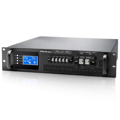 Qoltec Zasilacz awaryjny UPS Pure Sine Wave do RACK | 5kVA | 5000W | PF 1.0 | LCD | EPO | USB | On-line | Kompatybilność z LiFePO4 AGM GEL