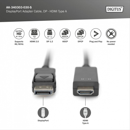 Kabel adapter DisplayPort 1.2 z zatrzaskiem 4K 60Hz UHD Typ DP/HDMI A M/M czarny 3m-25482731