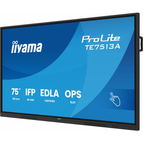 Monitor 75 cali TE7513A-B3AG INFRARED, 40pkt, IPS, 4K, 500cd, 1200:1, WiFi, USB, ANDROID 14, Google EDLA, 2x20W, uchwyt 