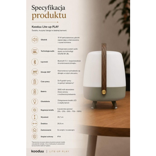 Lampa przenośna z głośnikiem Lite-Up Play beżowa-25491931