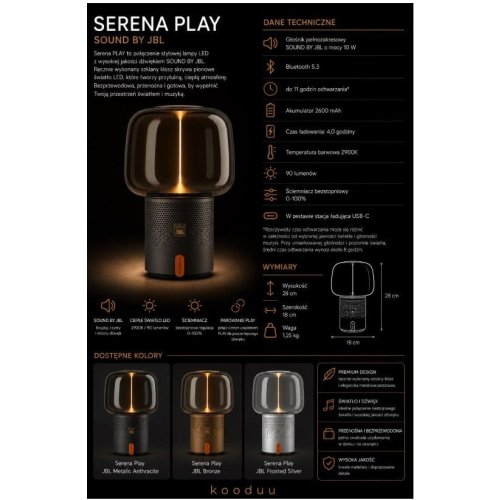 Lampa przenośna z głośnikiem Serena Play brązowa-25492085
