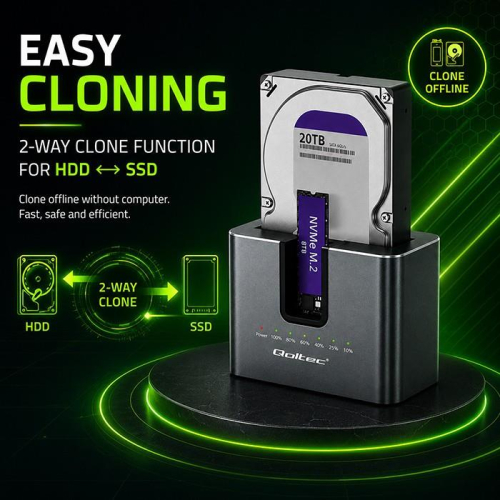 Stacja dokująca 2w1 HDD SSD | SATA | M.2 NVMe | Klonowanie | USB-C | 10Gb/s | 28TB-25493122