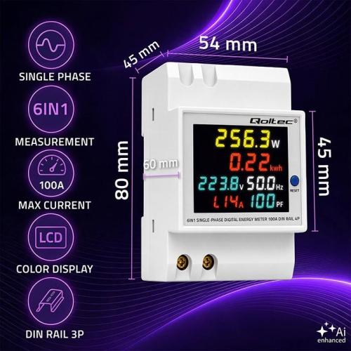 Jednofazowy miernik zużycia energii na szynę DIN | 230V | 100A | 3P-25494793