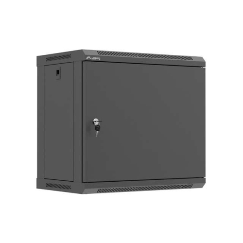 Szafa instalacyjna rack wisząca 19 cali 9U 540x350mm czarna drzwi pełen metal (flat pack)