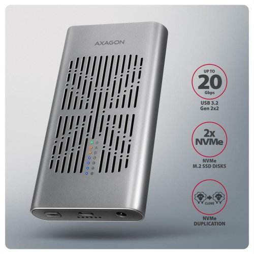 Axagon EEM2-20GD stacja dokująca do dysków twardych USB 3.2 Gen 2 (3.1 Gen 2) Type-C Czarny, Szary-25577080