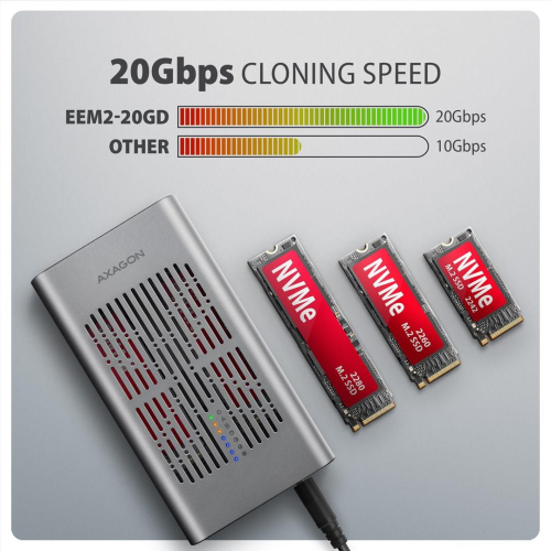 Axagon EEM2-20GD stacja dokująca do dysków twardych USB 3.2 Gen 2 (3.1 Gen 2) Type-C Czarny, Szary-25577083