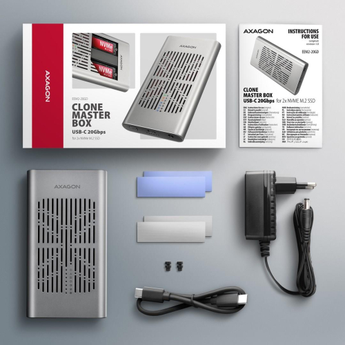 Axagon EEM2-20GD stacja dokująca do dysków twardych USB 3.2 Gen 2 (3.1 Gen 2) Type-C Czarny, Szary-25577089