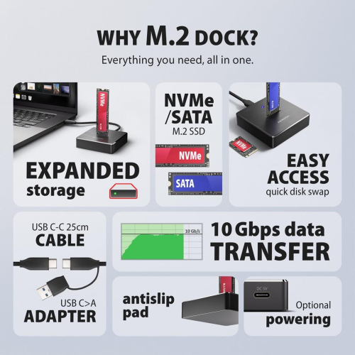 Axagon ADSA-M2C11 stacja dokująca do dysków twardych USB 3.2 Gen 2 (3.1 Gen 2) Type-C Czarny-25577529