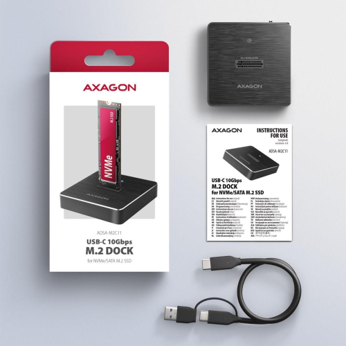Axagon ADSA-M2C11 stacja dokująca do dysków twardych USB 3.2 Gen 2 (3.1 Gen 2) Type-C Czarny-25577535