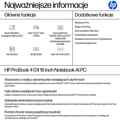 HP ProBook 4 G1i AI Intel Core Ultra 7 255H Laptop 40,6 cm (16