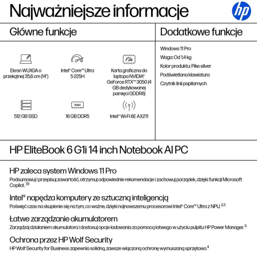 HP EliteBook 6 G1i AI PC Intel Core Ultra 5 225H Laptop 35,6 cm (14