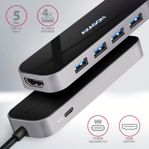 Axagon HMC-6H4A stacja dokująca Przewodowa USB 3.2 Gen 1 (3.1 Gen 1) Type-C Czarny, Szary-25601876