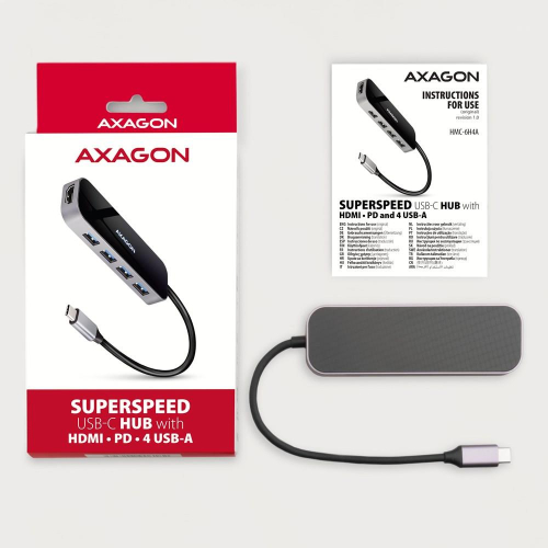 Axagon HMC-6H4A stacja dokująca Przewodowa USB 3.2 Gen 1 (3.1 Gen 1) Type-C Czarny, Szary-25601882
