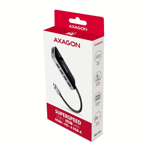Axagon HMC-6H4A stacja dokująca Przewodowa USB 3.2 Gen 1 (3.1 Gen 1) Type-C Czarny, Szary-25601883