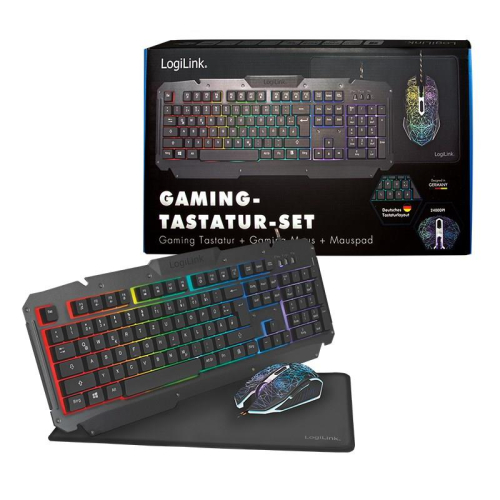 LogiLink ID0185 klawiatura Dołączona myszka Gaming USB QWERTY Angielski Czarny-25602375