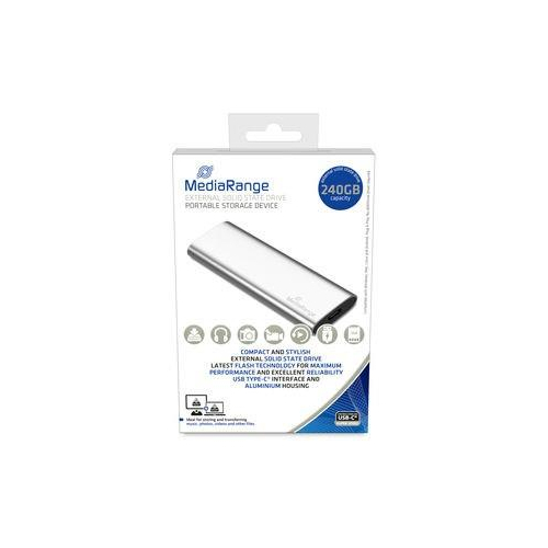 MediaRange MR1101 Zewnętrzny dysk SSD 240 GB USB Type-C 3.2 Gen 2 (3.1 Gen 2) Srebrny
