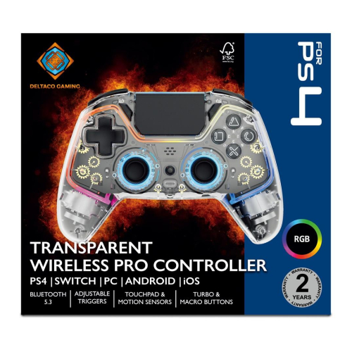 Deltaco Gaming GAM-169-T kontroler gier Przezroczysty Bluetooth/USB Gamepad Android, Nintendo Switch, PC, PlayStation 4,