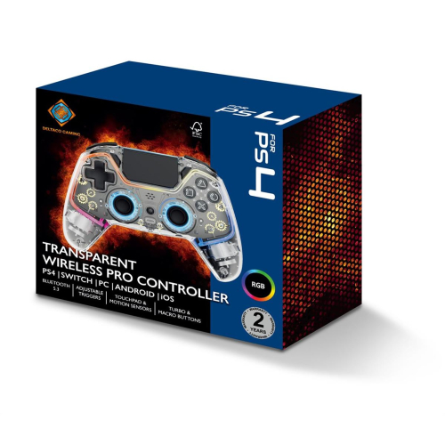 Deltaco Gaming GAM-169-T kontroler gier Przezroczysty Bluetooth/USB Gamepad Android, Nintendo Switch, PC, PlayStation 4,