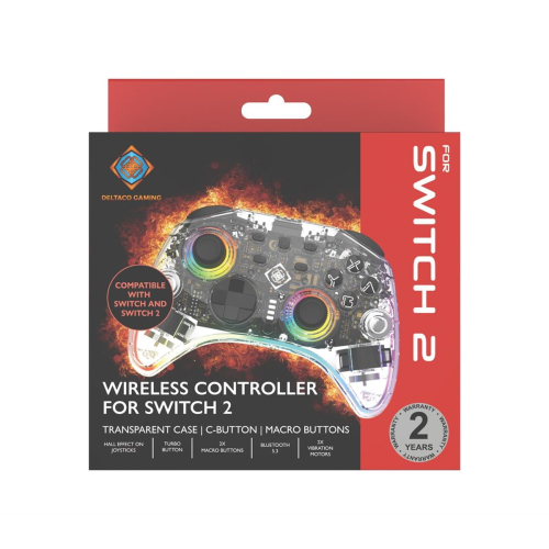 Deltaco Gaming GAM-198-T kontroler gier Przezroczysty Bluetooth/USB Gamepad Nintendo Switch, Nintendo Switch 2, Nintendo