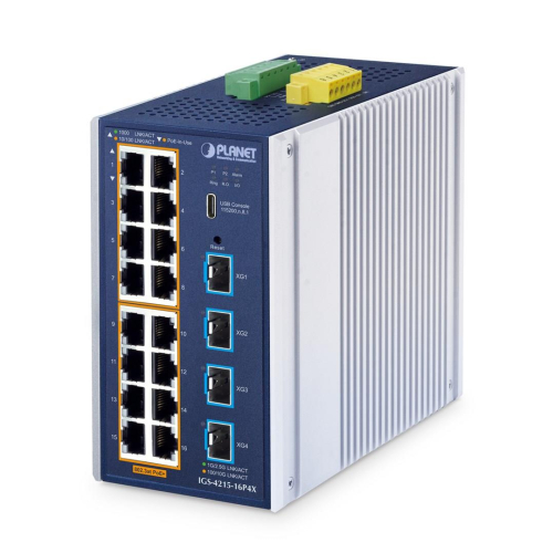 PLANET ndustrial L2+ 16-Port 10/100/1000T 802.3at PoE + 4-Port 10G SFP+ Managed Ethernet Switch Zarządzany L2+ Gigabit Ethernet (10/100/1000) Obsługa