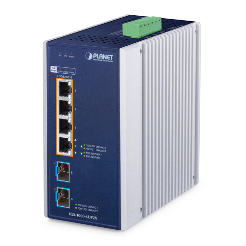 PLANET IGS-1000-4UP2X przełącznik sieciowy 2.5G Ethernet (100/1000/2500) Obsługa PoE Aluminium, Niebieski