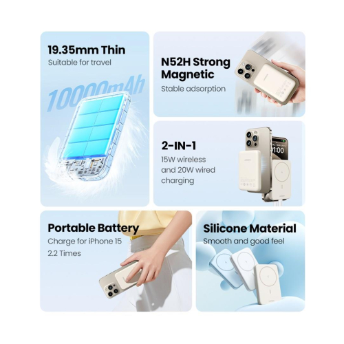 Ugreen 25208 bank mocy 10000 mAh Bezprzewodowe ładowanie Beżowy-25657802