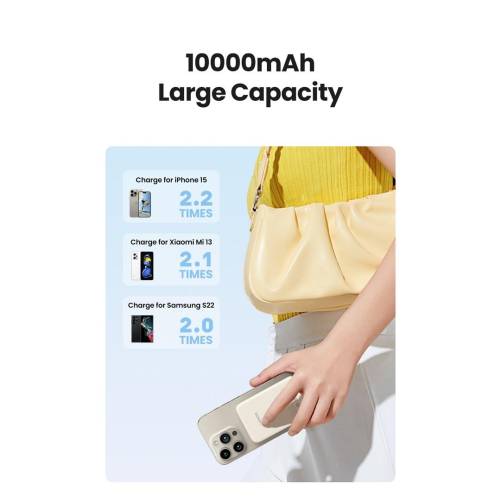 Ugreen 25208 bank mocy 10000 mAh Bezprzewodowe ładowanie Beżowy-25657804
