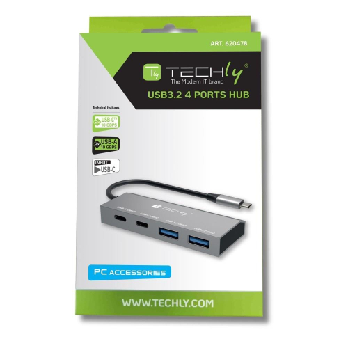 Techly IUSB32C-HUB4AC2 stacja dokująca Przewodowa USB 3.2 Gen 1 (3.1 Gen 1) Type-C Srebrny-25675519