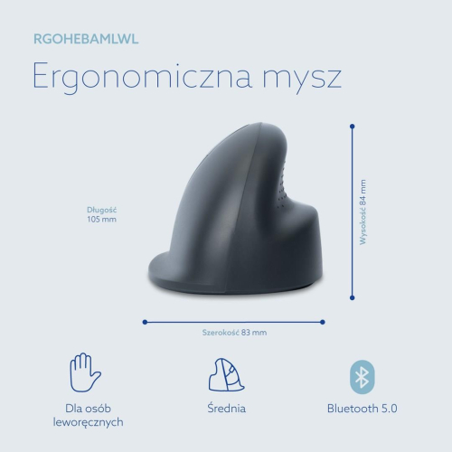 R-Go Tools Mysz pionowa R-Go HE Basic, mysz ergonomiczna, rozmiar medium (długość dłoni 165-185 mm), dla leworęczny