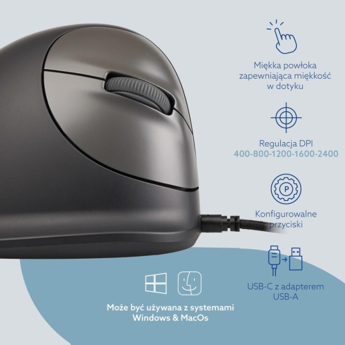 R-Go Tools Mysz ergonomiczna R-Go HE Break z oprogramowaniem do przerw, rozmiar small (długość dłoni poniżej 165 mm
