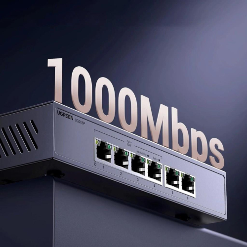 Switch Ugreen przełącznik ethernet 6-Portowy 1Gb/s z PoE - szary-25730999