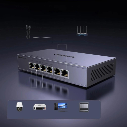 Switch Ugreen przełącznik ethernet 6-Portowy 1Gb/s z PoE - szary-25731005