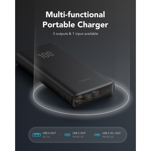 VEGER T100 bank mocy Litowo-jonowa (Li-Ion) 20000 mAh Czarny-25735426