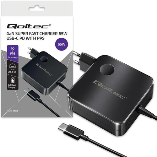 QOLTEC ŁADOWARKA SIECIOWA GAN 65W | USB-C PD PPS | 5-21V | 3-3.25A-25735972
