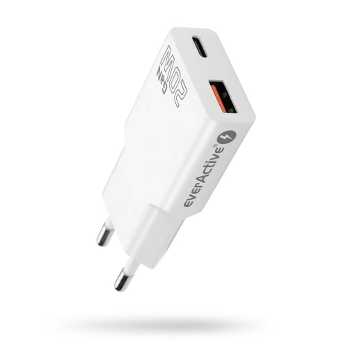 EVERACTIVE ŁADOWARKA SIECIOWA 1 X USB, 1 X USB-C QUICK CHARGE 3.0 20W SUPER SLIM BIAŁA SC-340Q-25735974
