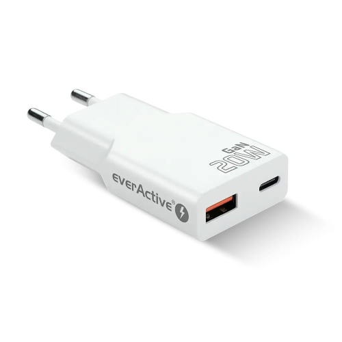 EVERACTIVE ŁADOWARKA SIECIOWA 1 X USB, 1 X USB-C QUICK CHARGE 3.0 20W SUPER SLIM BIAŁA SC-340Q-25735975