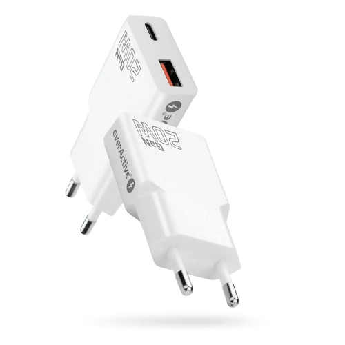 EVERACTIVE ŁADOWARKA SIECIOWA 1 X USB, 1 X USB-C QUICK CHARGE 3.0 20W SUPER SLIM BIAŁA SC-340Q-25735978