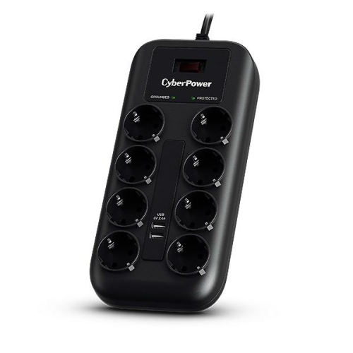 CyberPower P0820SUF0-DE ochrona przeciwprzepięciowa Czarny 8 x gniazdo sieciowe 200 - 250 V 1,8 m