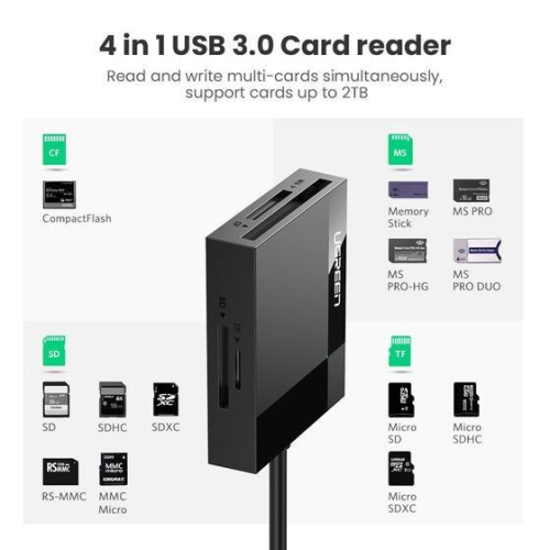 Czytnik kart pamięci Ugreen CR125 SD / micro SD / CF / MS z kablem USB 3.0 0.5m - czarny-25742923