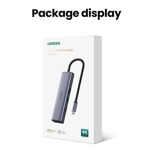 HUB Ugreen CM512 15598 6w1 USB-C - 3x USB-A 3.0 / HDMI / RJ45 / USB-C PD - szary-25756168