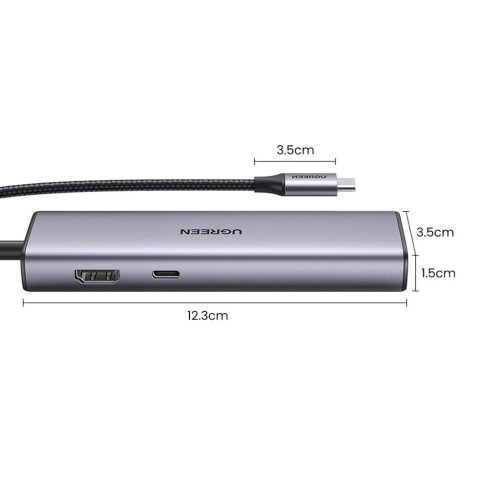 HUB Ugreen CM512 15598 6w1 USB-C - 3x USB-A 3.0 / HDMI / RJ45 / USB-C PD - szary-25756170