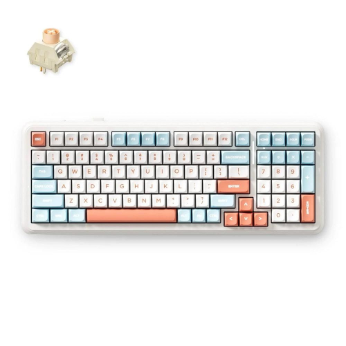 MCHOSE K99 V2 klawiatura Gaming USB + RF Wireless + Bluetooth Pomarańczowy, Biały